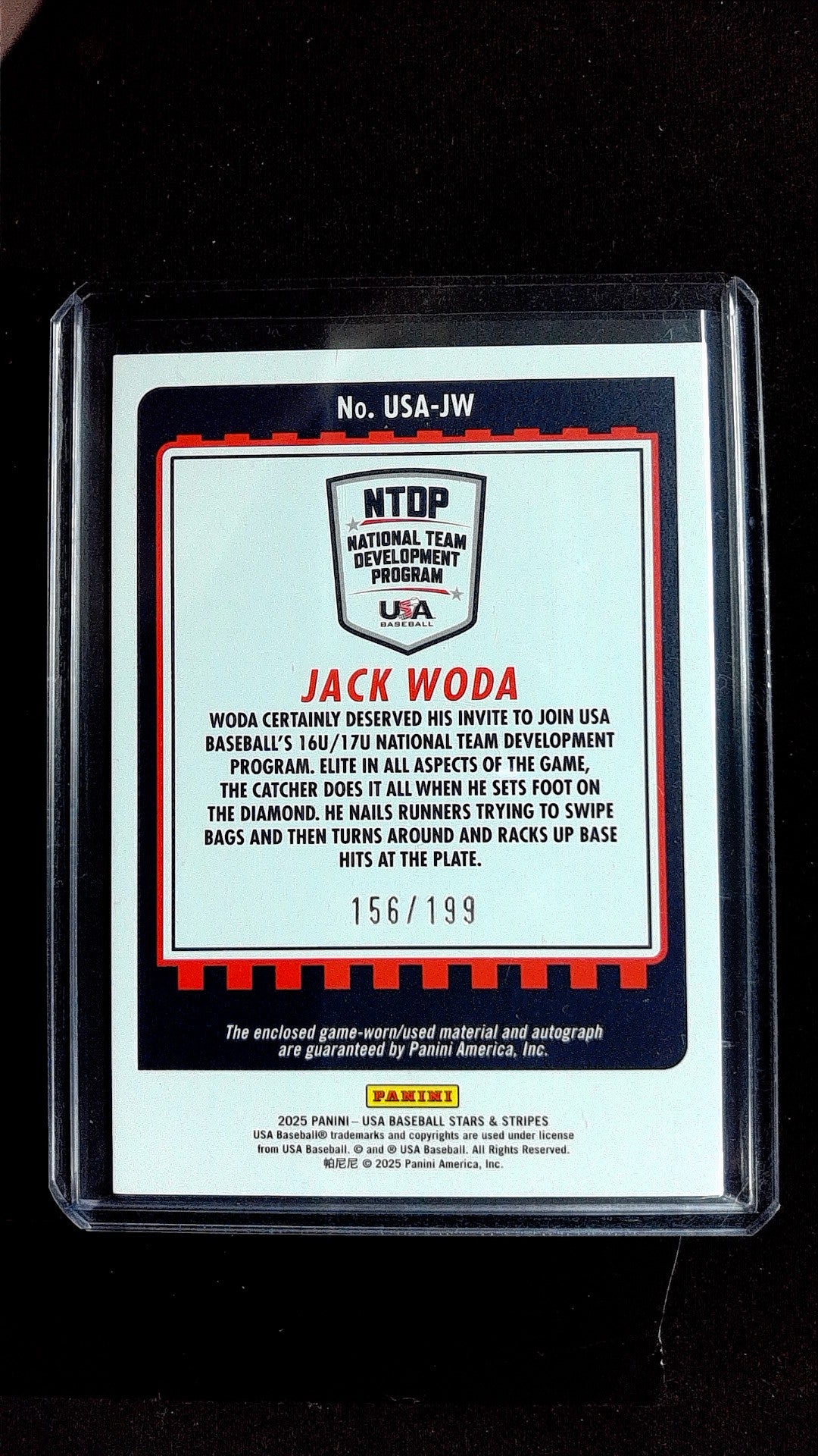 Jack Woda #USA-JW 2025 Panini Stars & Stripes USA Baseball SN, Memorabilia, Auto