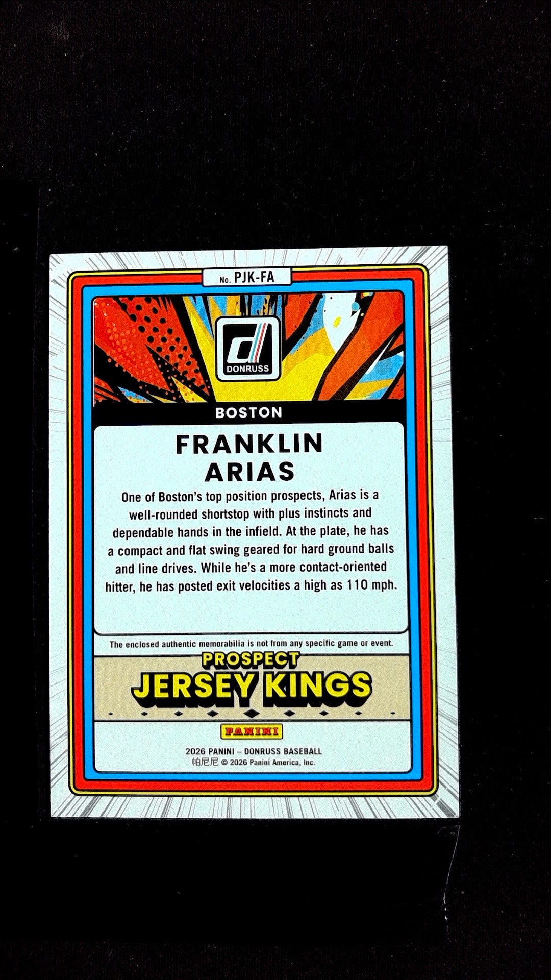 Franklin Arias #PJK-FA 2026 Donruss Memorabilia