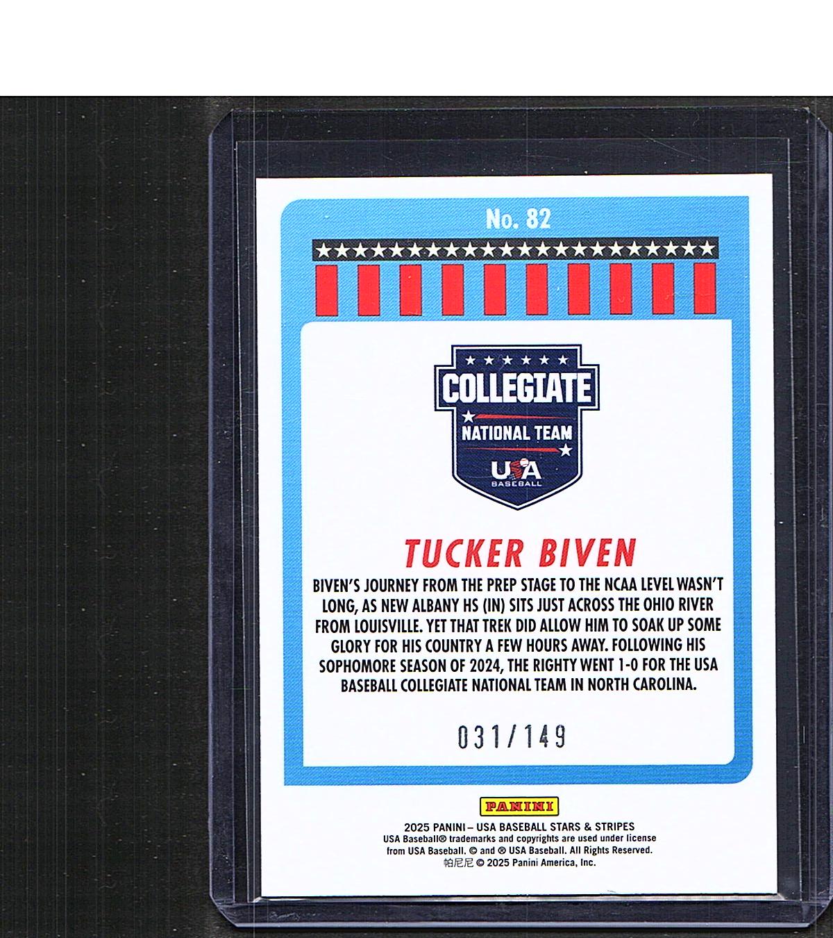 Tucker Biven #82 2025 Panini Stars & Stripes USA Baseball SN