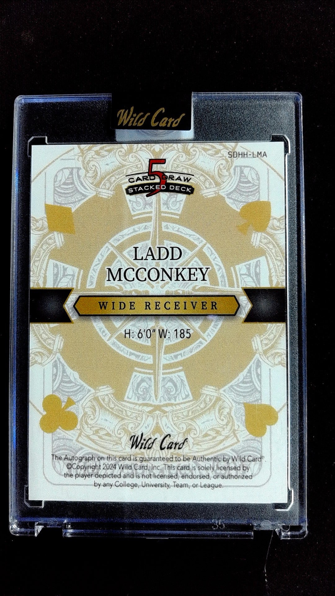 2024 Wild Card 5 Card Draw Stacked Deck Ladd McConkey #SDHH-LMA #/1 Auto