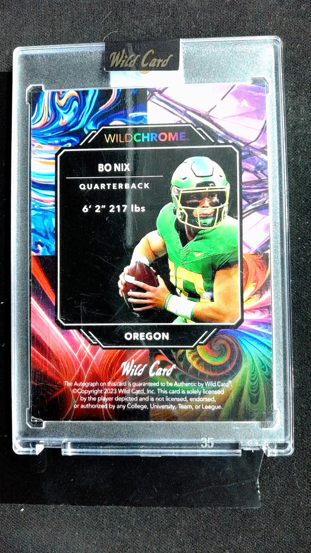 Bo Nix #WCP-A 2023 WildPaint Rainbow Purple SN, Auto, 3/4