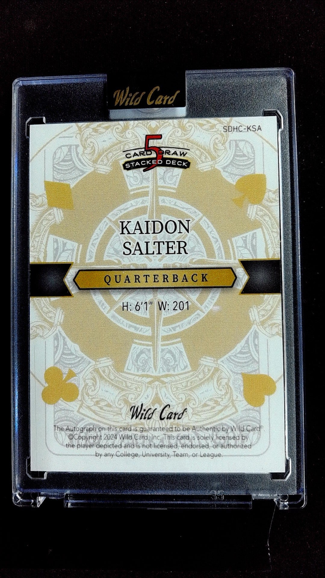 2024 Wild Card 5 Card Draw Stacked Deck Kaidon Salter #SDHC-KSA #/1 Auto