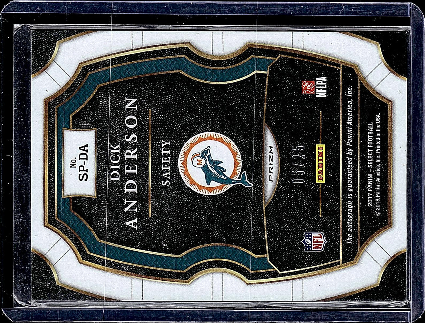 2017 Panini Select #SP-DA Dick Anderson Signatures Light Blue Prizm #/25
