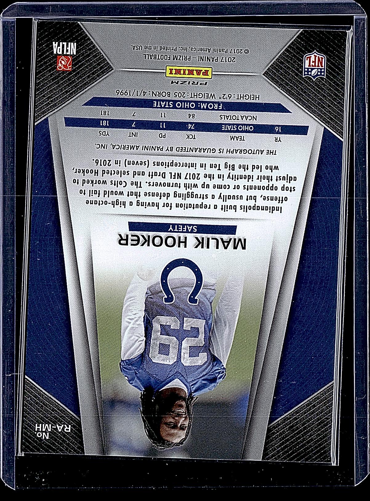 2017 Panini Prizm #RA-MH Malik Hooker Rookie Autographs Prizm Pink