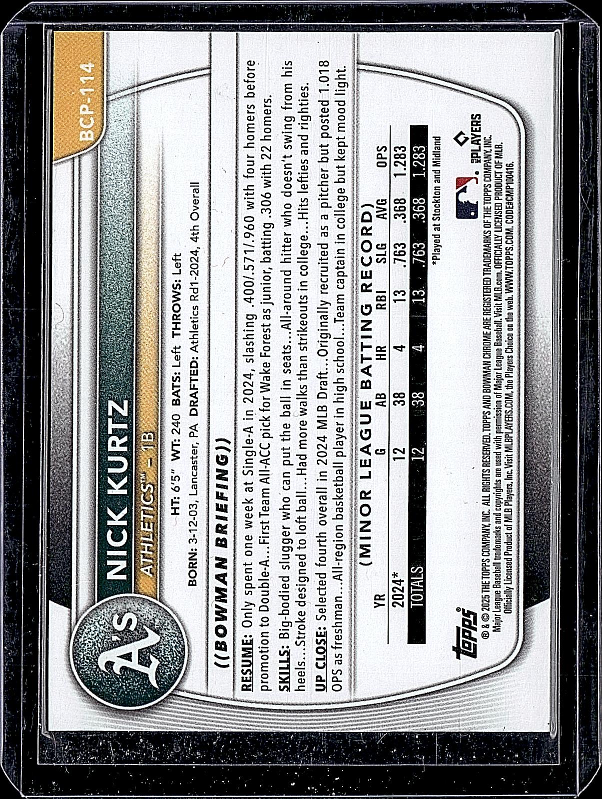 2025 Bowman #BCP-114 Nick Kurtz Chrome Prospects Reptilian Refractor