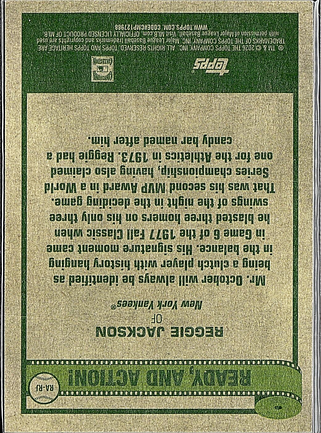 2026 Topps Heritage #RA-RJ Reggie Jackson Ready, and Action!