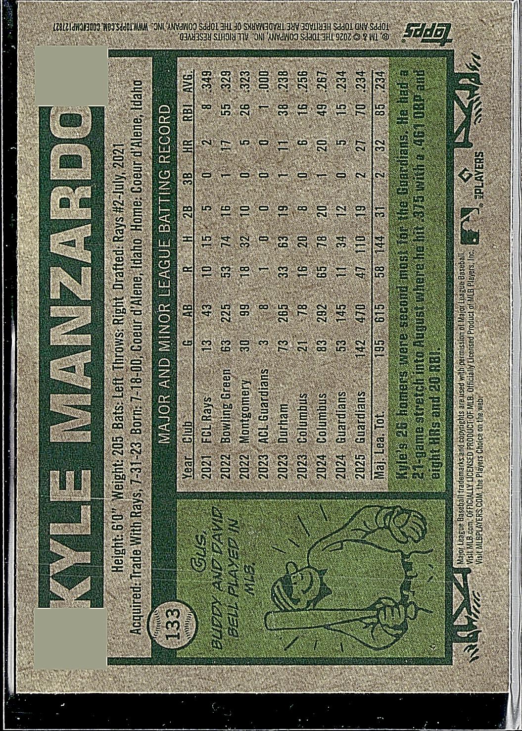 2026 Topps Heritage #133 Kyle Manzardo Chrome