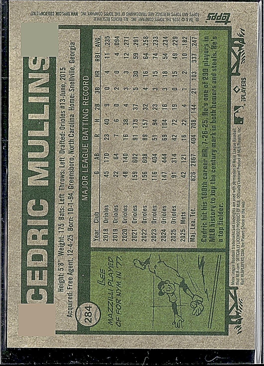 2026 Topps Heritage #284 Cedric Mullins Chrome