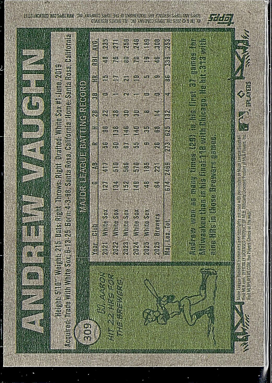 2026 Topps Heritage #309 Andrew Vaughn Light Purple