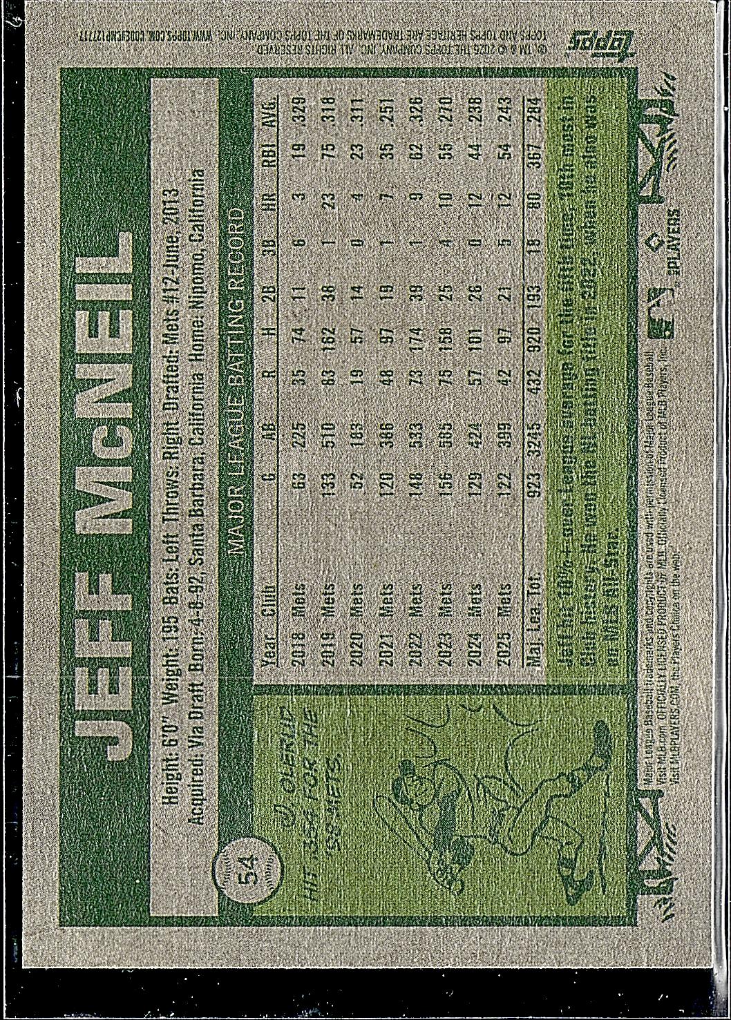 2026 Topps Heritage #54 Jeff McNeil Dark Green
