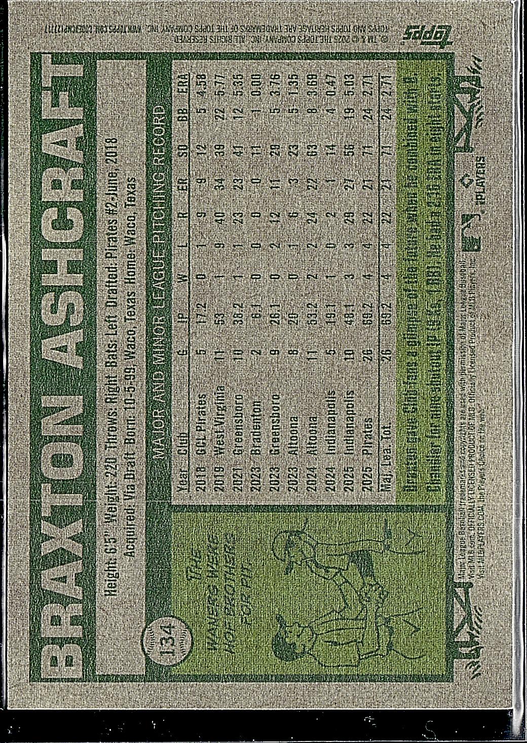 2026 Topps Heritage #134 Braxton Ashcraft Red