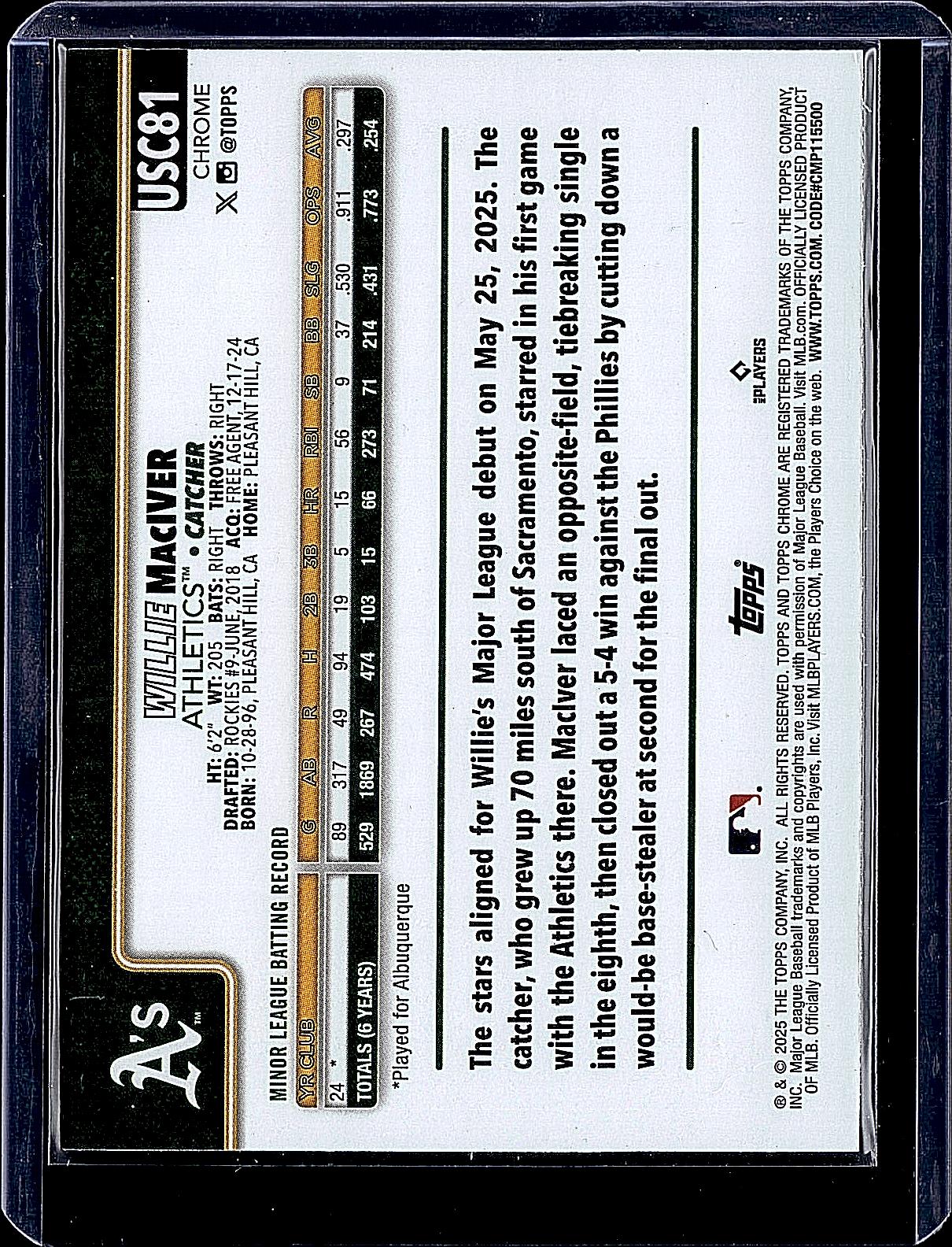 2025 Topps Chrome Update #USC81 Willie MacIver X-Fractors