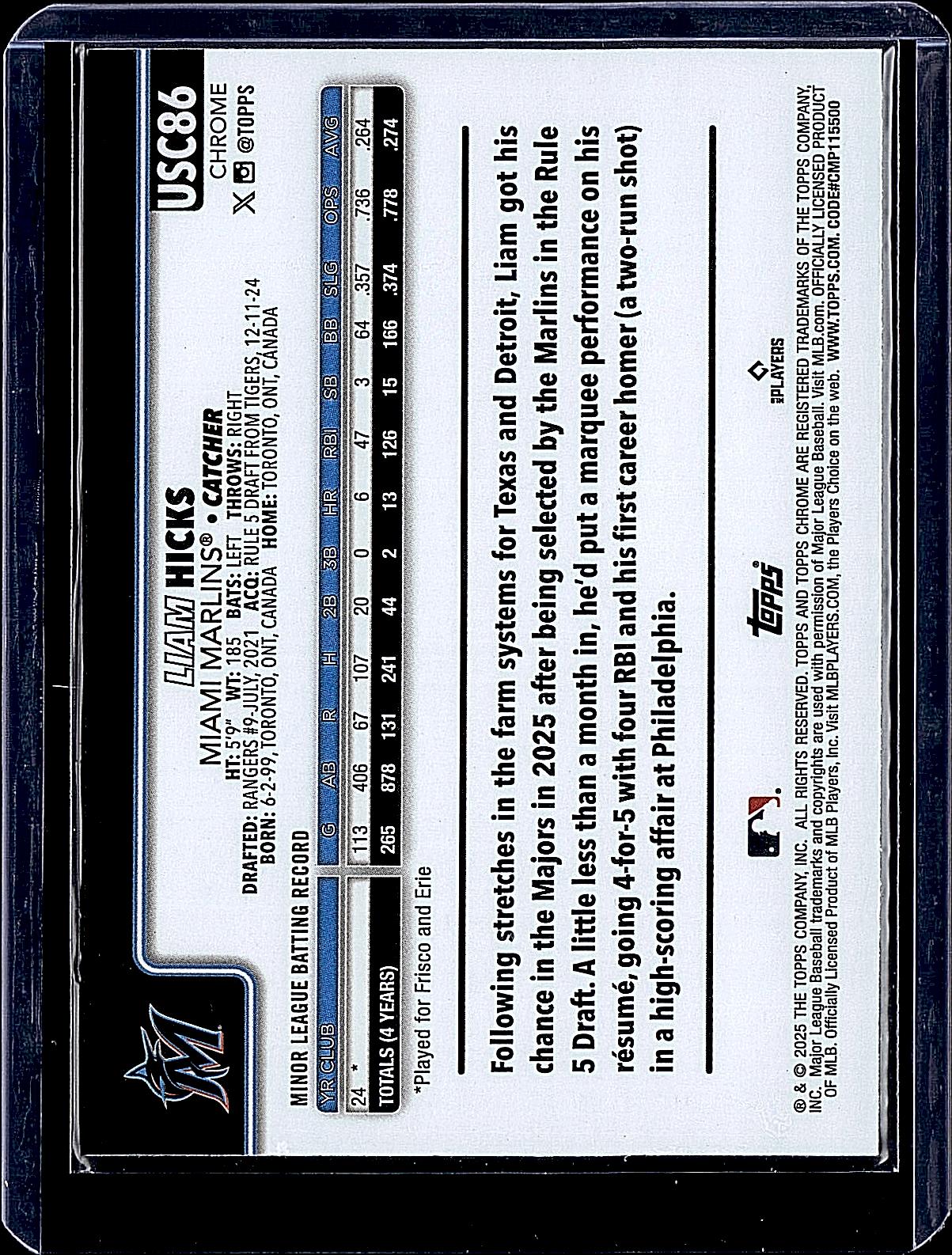 2025 Topps Chrome Update #USC86 Liam Hicks X-Fractors