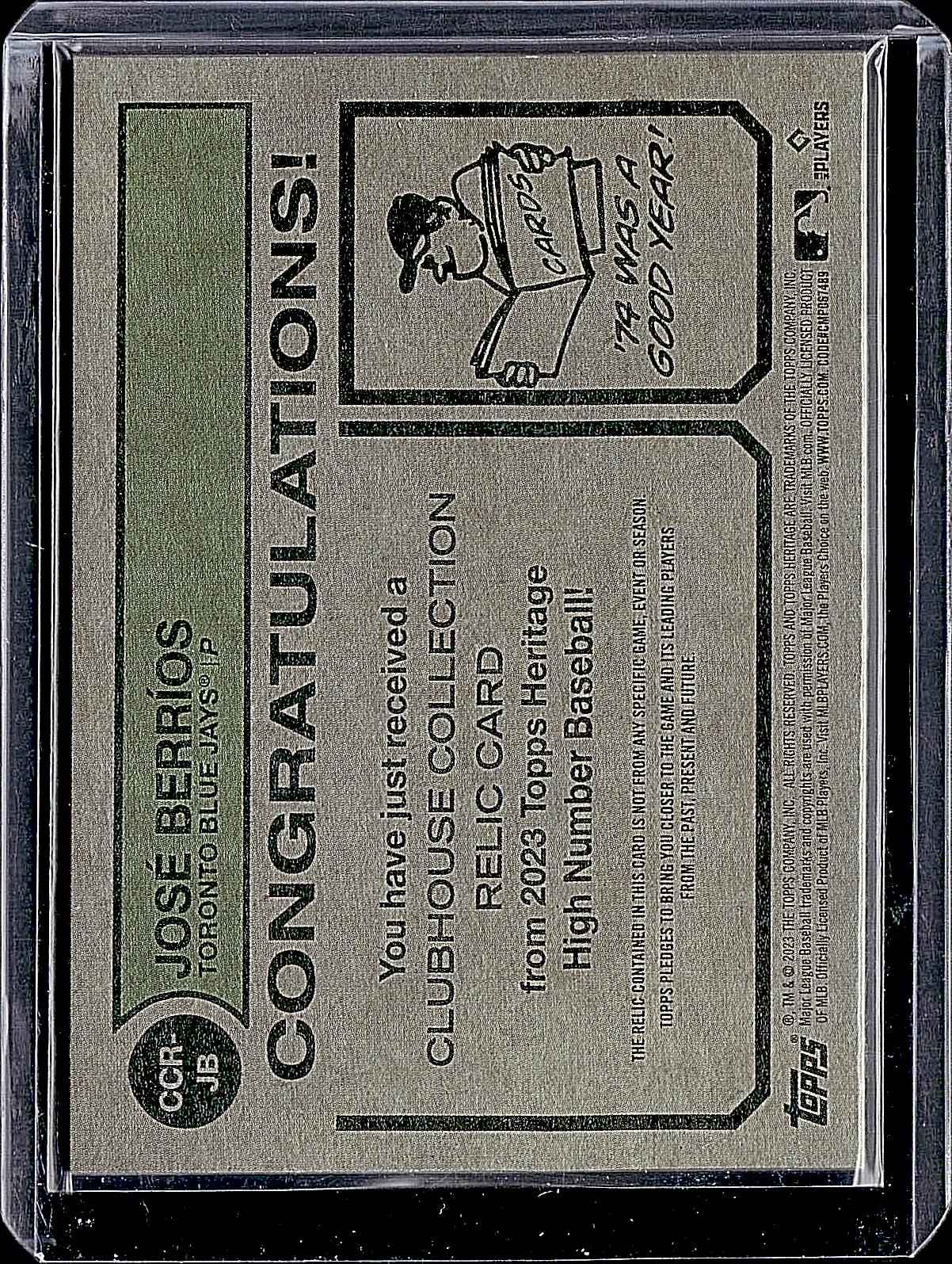 2023 Topps Heritage #CCR-JB Jose Berrios Clubhouse Collection Relics High Number