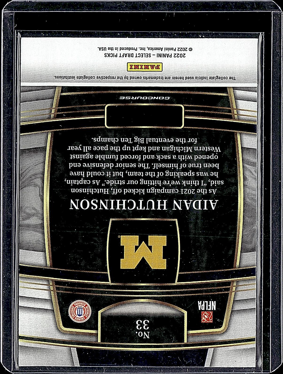 2022 Panini Select Draft Picks #33 Aidan Hutchinson Blue (Retail Base)