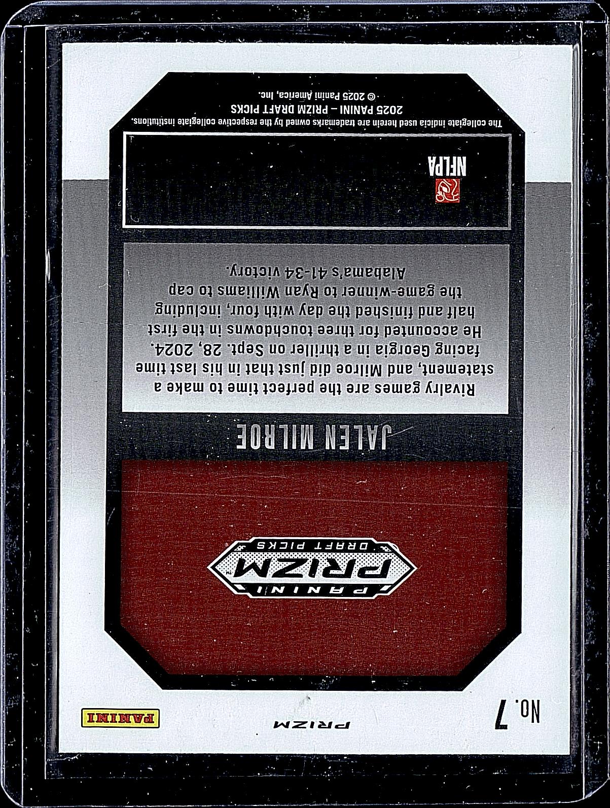 2025 Panini Prizm Draft Picks #7 Jalen Milroe New Recruits Gold Ice