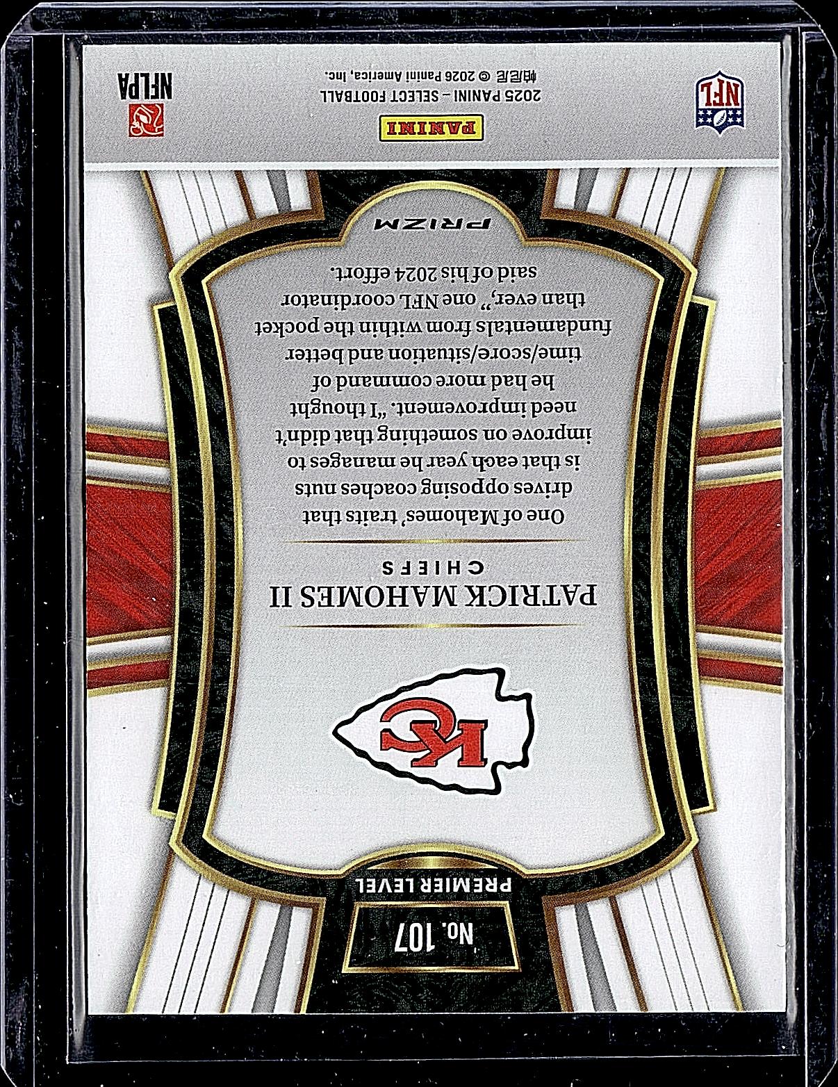 2025 Panini Select #107 Patrick Mahomes II Black and Green Prizm Shock