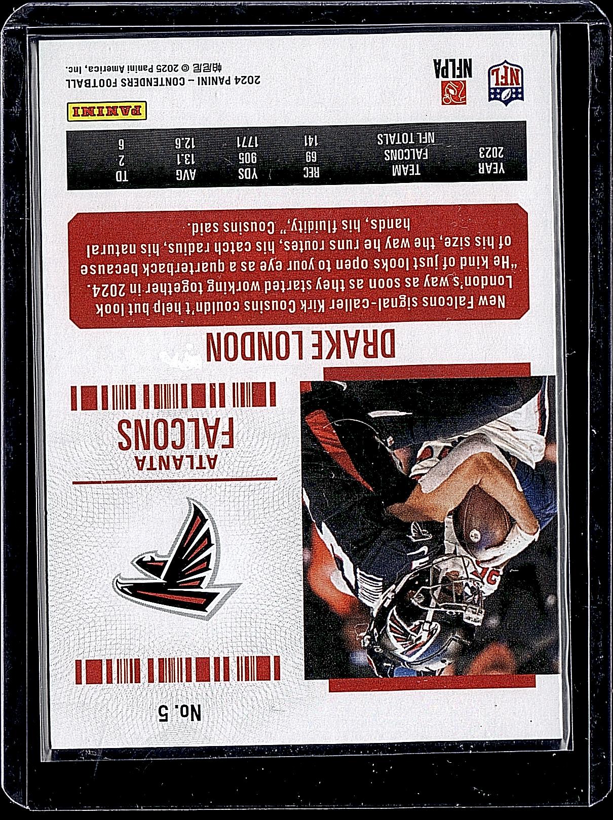 2024 Panini Contenders #5 Drake London Game Ticket Blue #/499