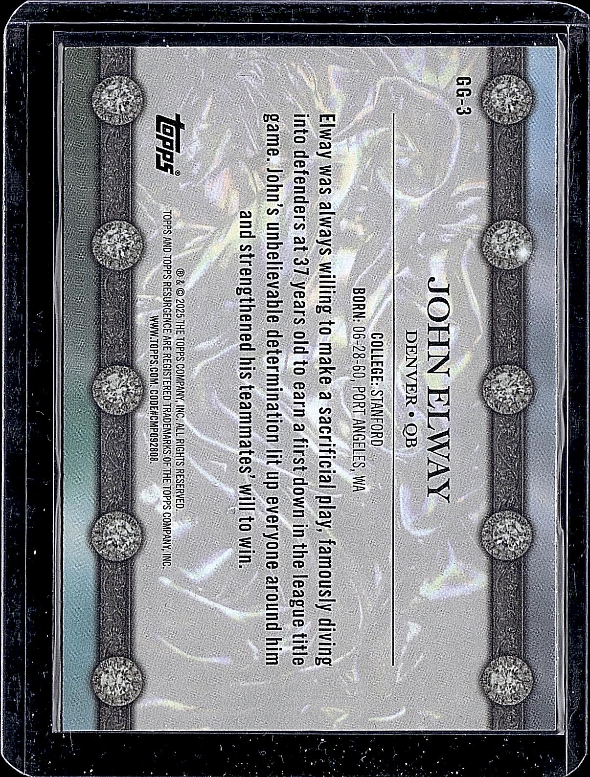 2024 Topps Resurgence #GG-3 John Elway Glimmer and Gleam Navy Surge #/275