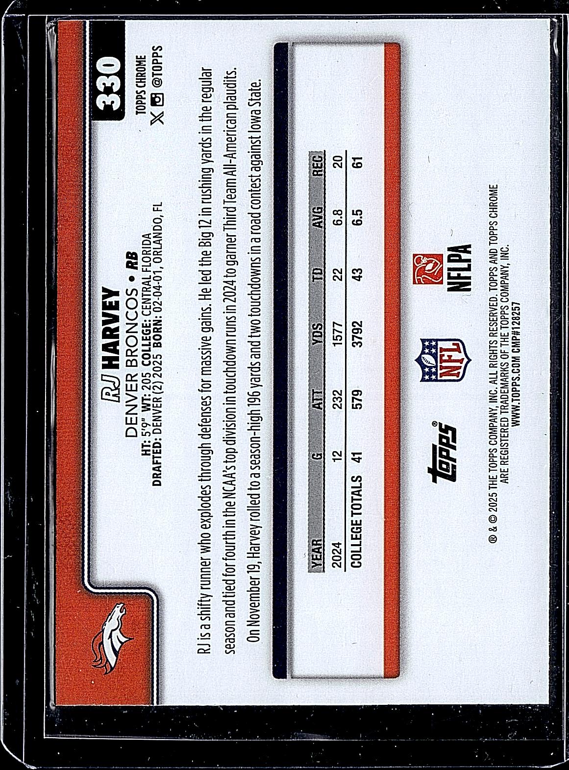 2025 Topps Chrome #330 RJ Harvey