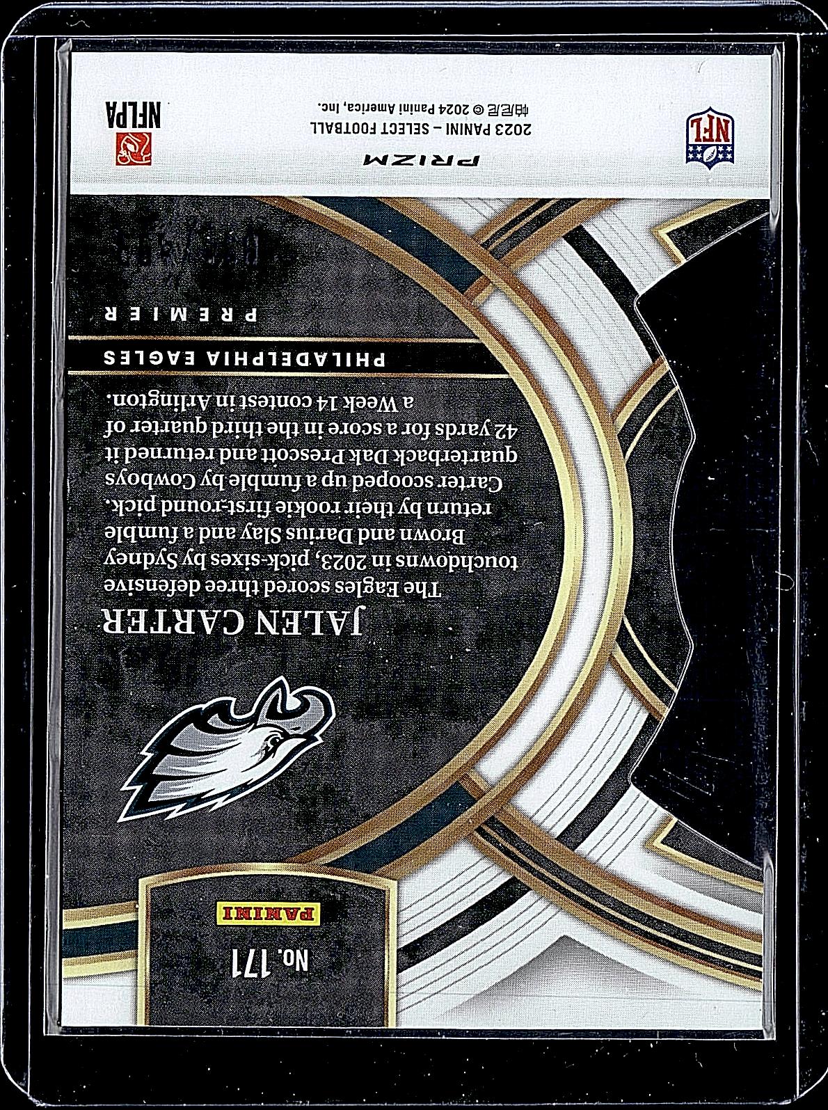2023 Panini Select #171 Jalen Carter Green and Yellow Prizms Die Cuts