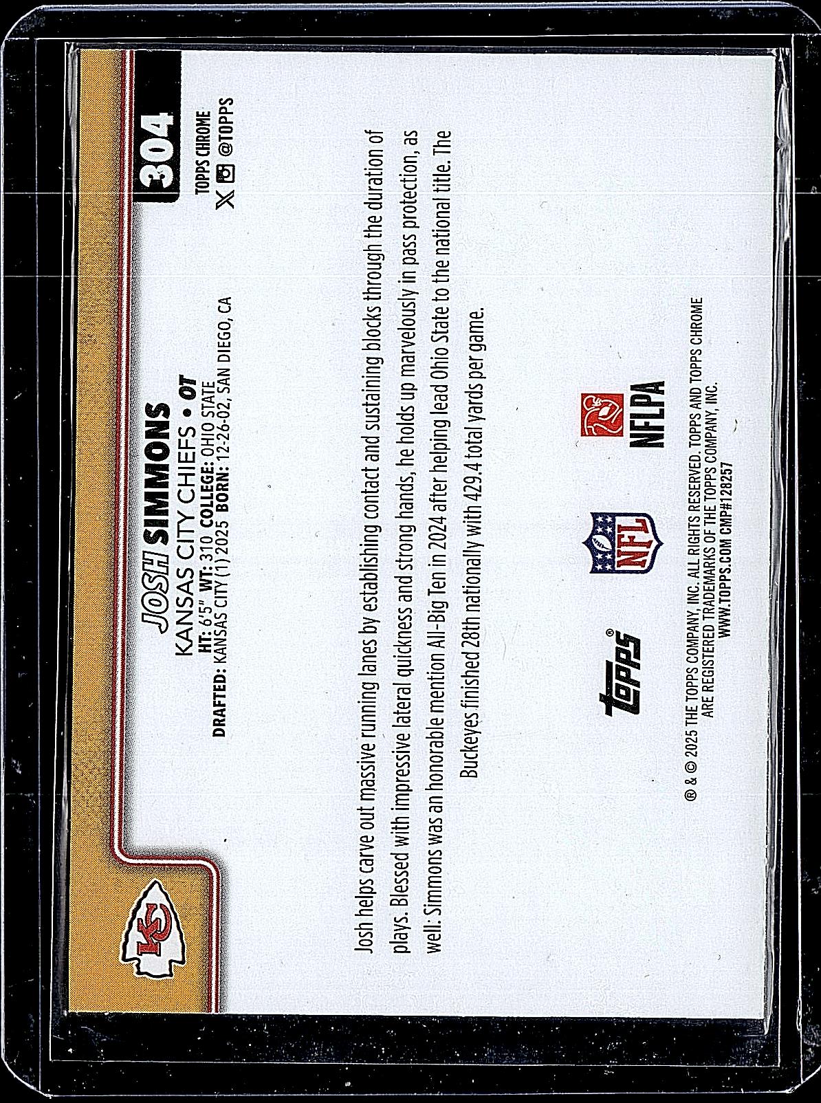 2025 Topps Chrome #304 Josh Simmons Red White and Blue Refractor