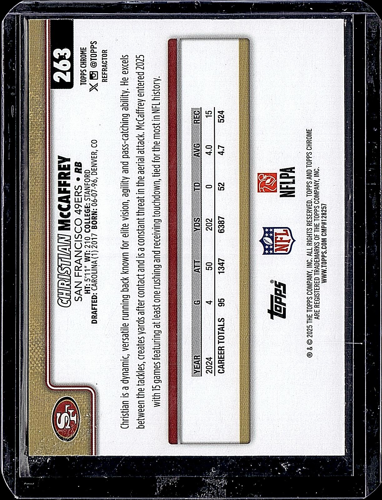 2025 Topps Chrome #263 Christian McCaffrey Refractor