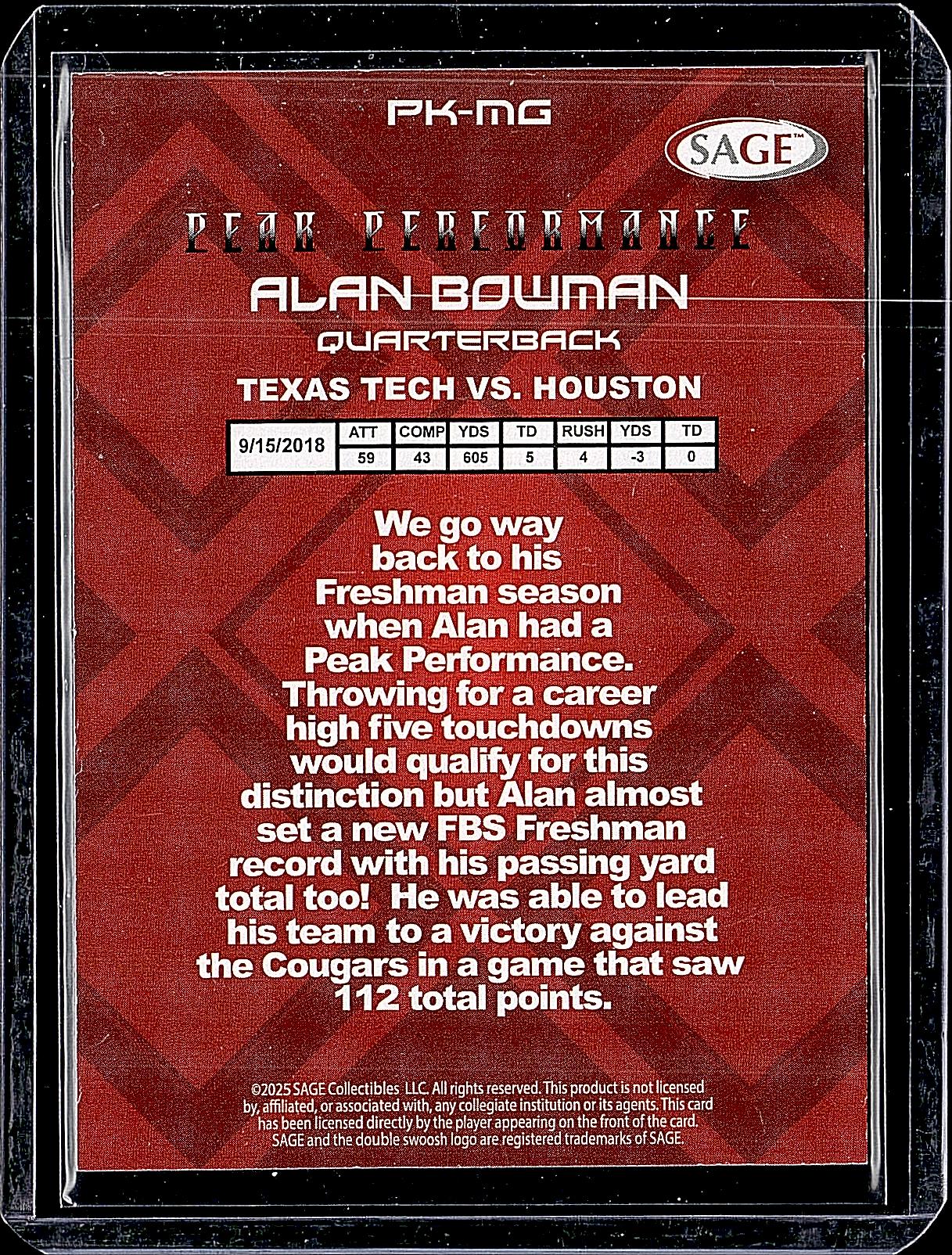 2025 Sage Alan Bowman Peak Preformers