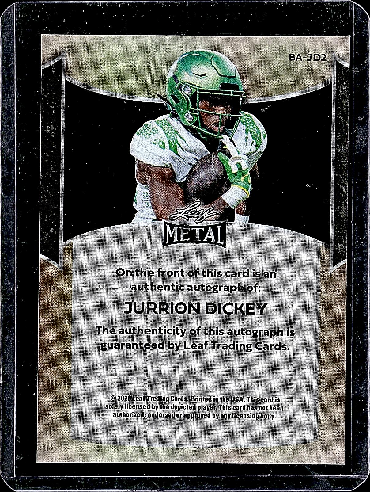 2025 Leaf Metal #BA-JD2 Jurrion Dickey Lazer Silver Autograph