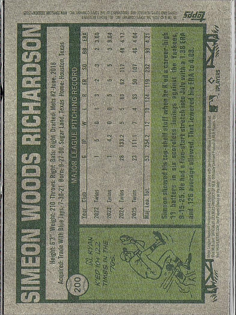 2026 Topps Heritage #200 Simeon Woods Richardson Chrome Pink Sparkle Refractors