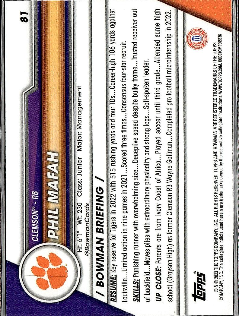 2023 Bowman University Chrome #81 Phil Mafah Refractor