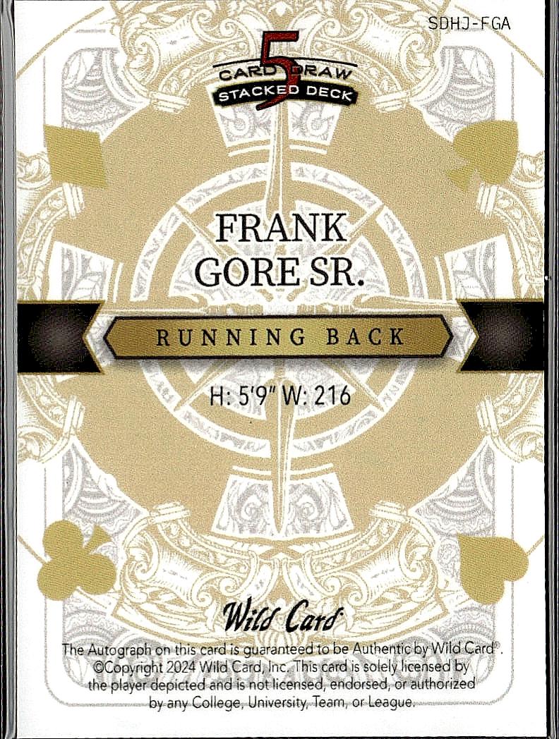 2024 5 Card Draw Frank Gore Sr Joker Auto /1