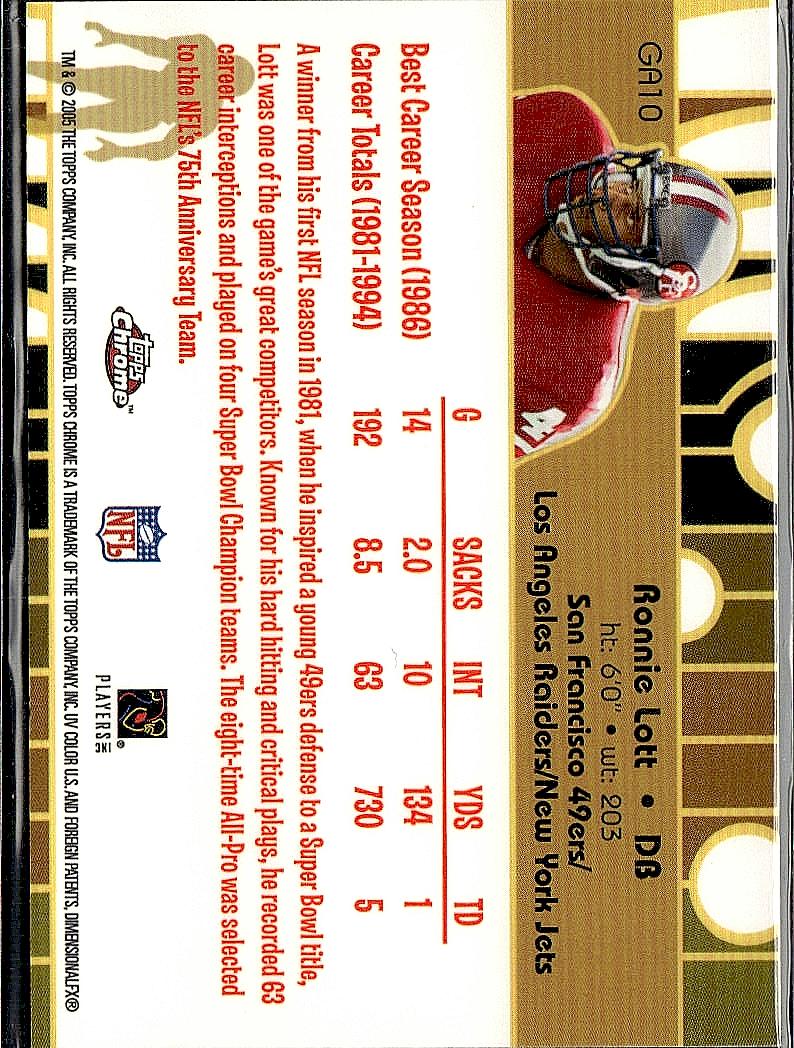 2005 Topps Chrome #GA10 Ronnie Lott Golden Anniversary Golden Greats