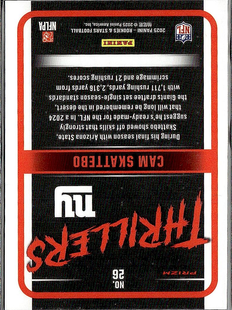 2025 Rookies and Stars Cam Skattebo Thrillers Red Power