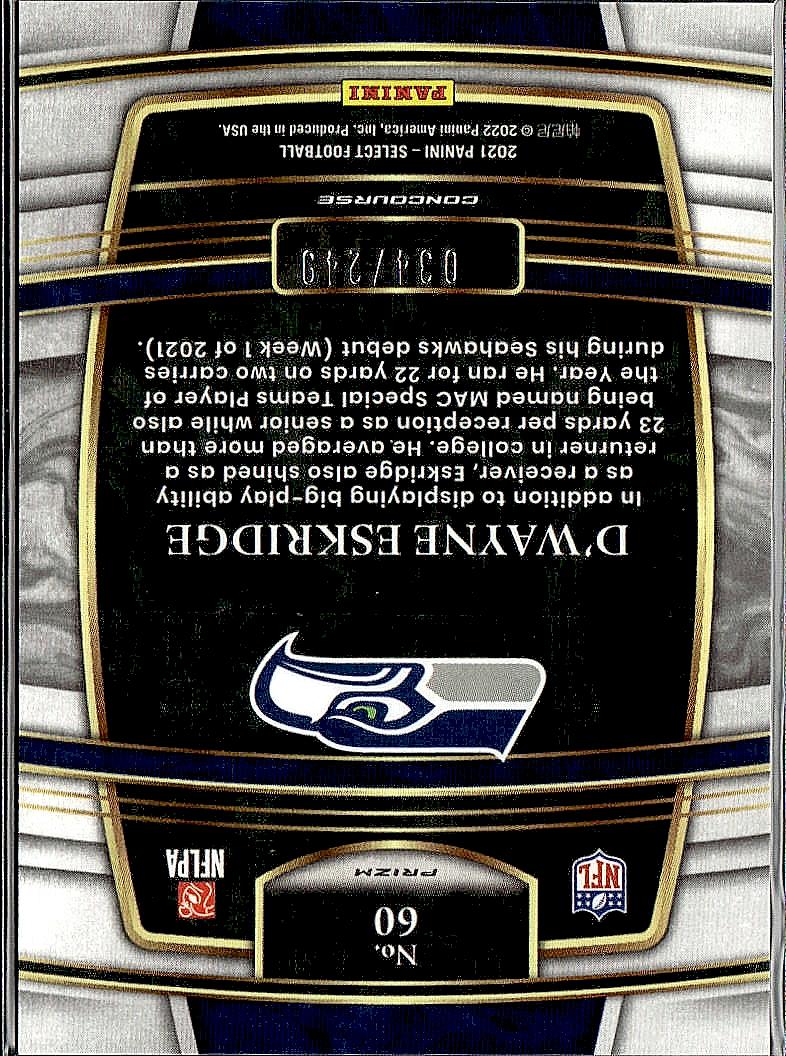 2021 Panini Select #60 D'Wayne Eskridge Red and Blue Prizm Die Cut