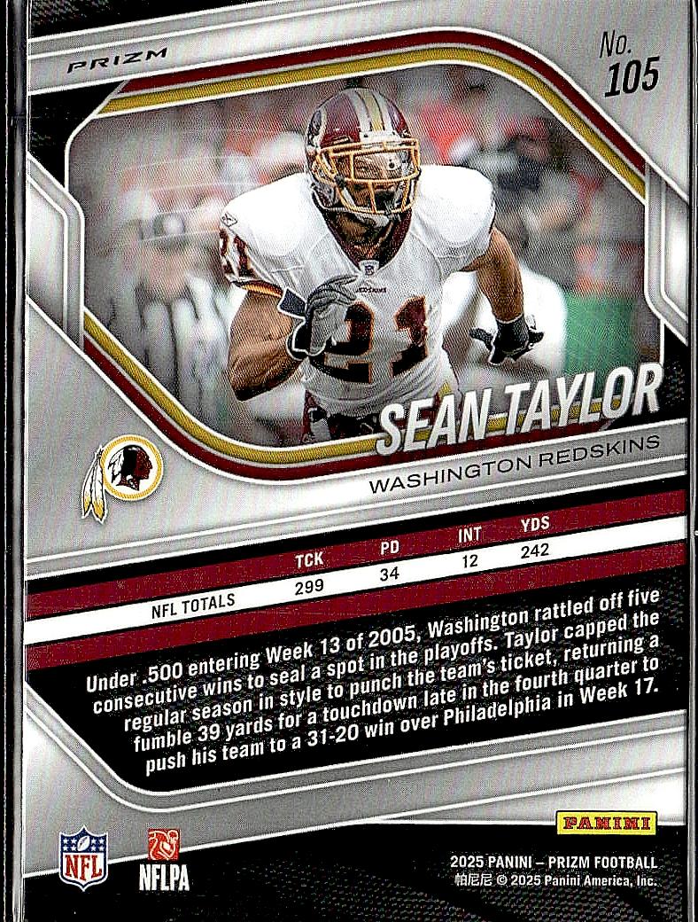 2025 Panini Prizm #11 Sean Taylor Prizmatic Green