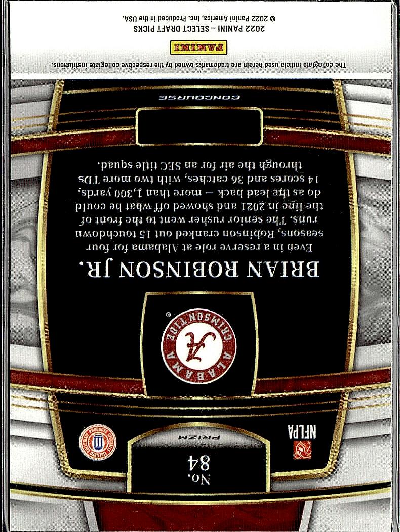2022 Panini Select Draft Picks #84 Brian Robinson Jr. Red Prizm #/149