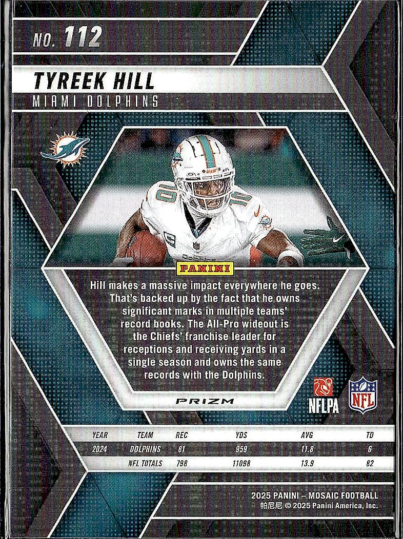 2025 Panini Mosaic #112 Tyreek Hill Silver