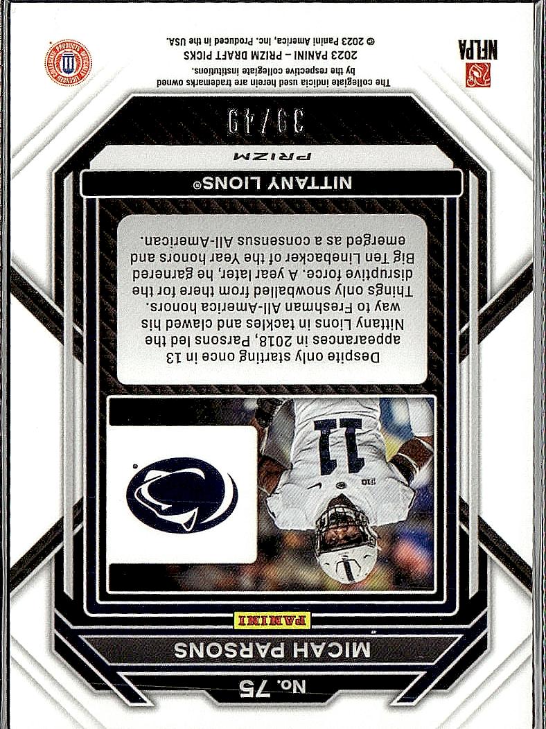 2023 Panini Prizm Draft Picks #75 Micah Parsons Prizms Orange Pulsar #/49