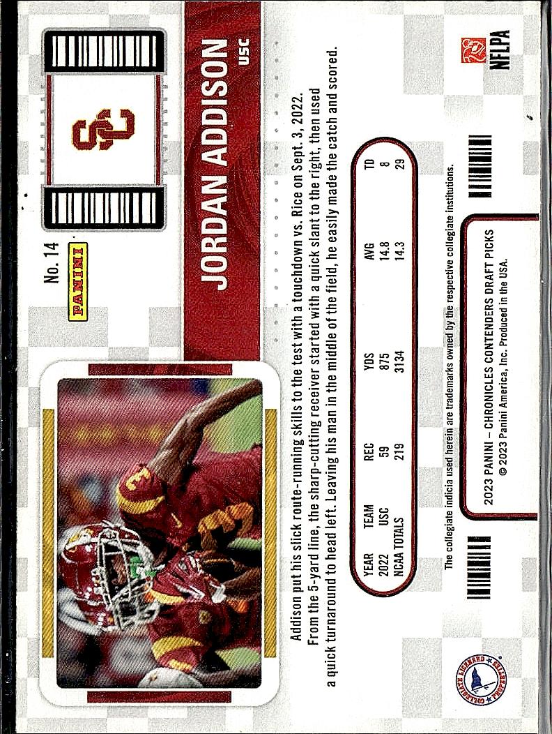 2023 Panini Chronicles Draft Picks #14 Jordan Addison Contenders College Ticket