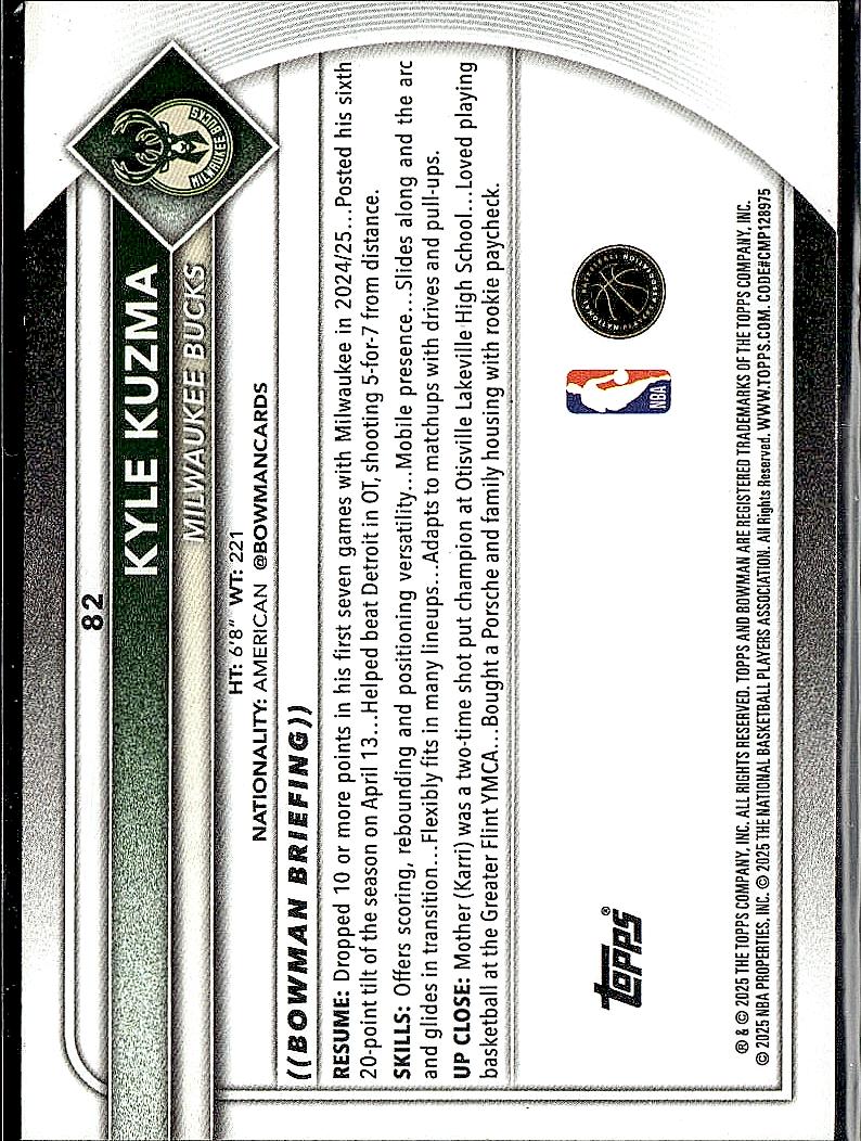 2025-26 Bowman #82 Kyle Kuzma