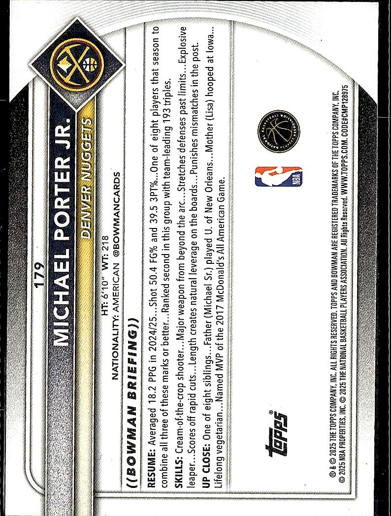 2025-26 Bowman #179 Michael Porter Jr.