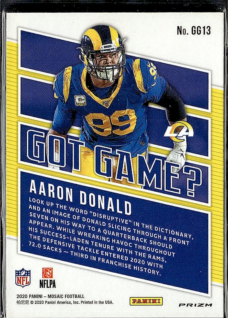 2020 Panini Mosaic #GG13 Aaron Donald Got Game? Prizm Green