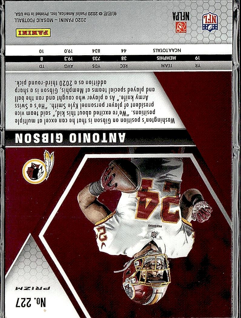 2020 Panini Mosaic #227 Antonio Gibson Prizm Red