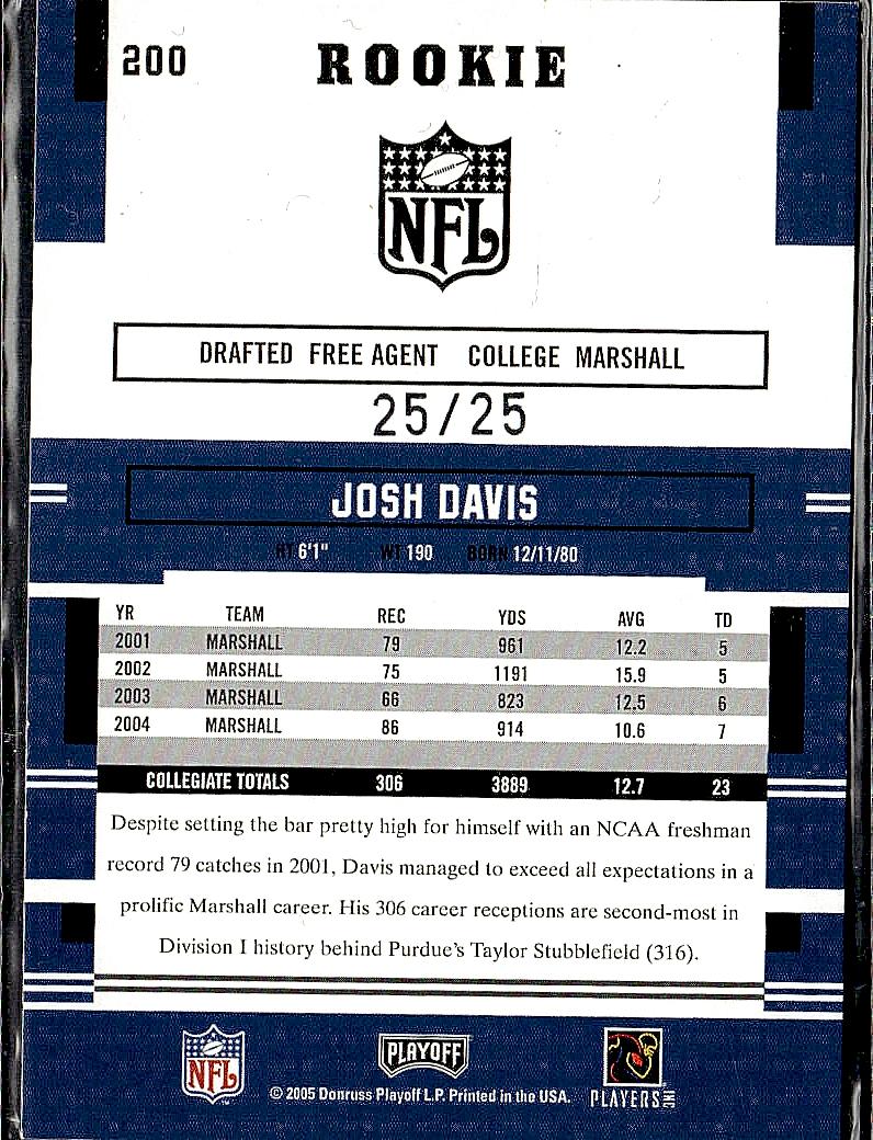 2005 Playoff Prestige #200 Josh Davis Xtra Points Black #/25