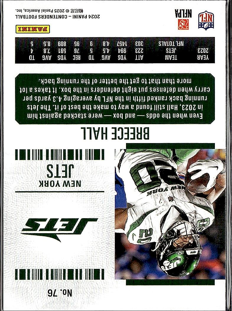 2024 Panini Contenders #76 Breece Hall Game Ticket Bronze