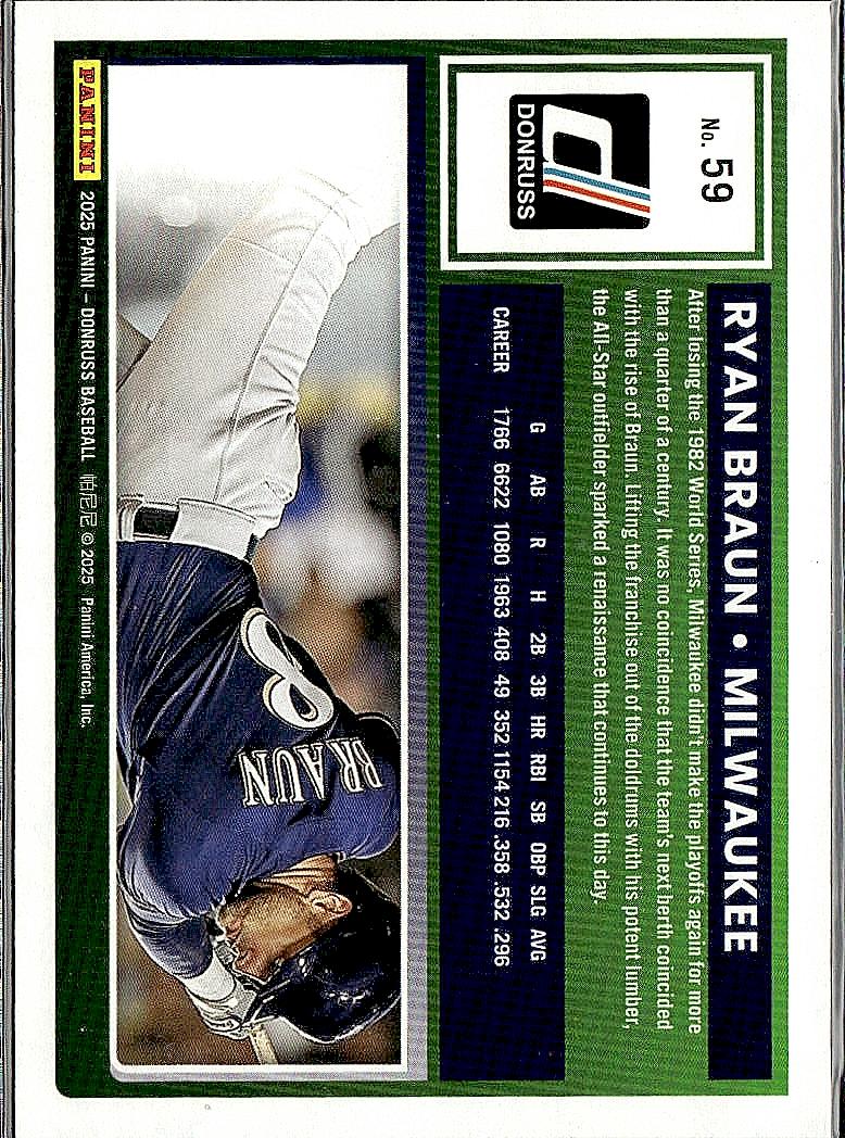 2025 Donruss #59 Ryan Braun Purple