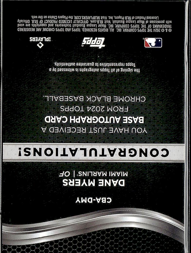 2024 Topps Chrome Black #CBA-DMY Dane Myers Chrome Black Autographs