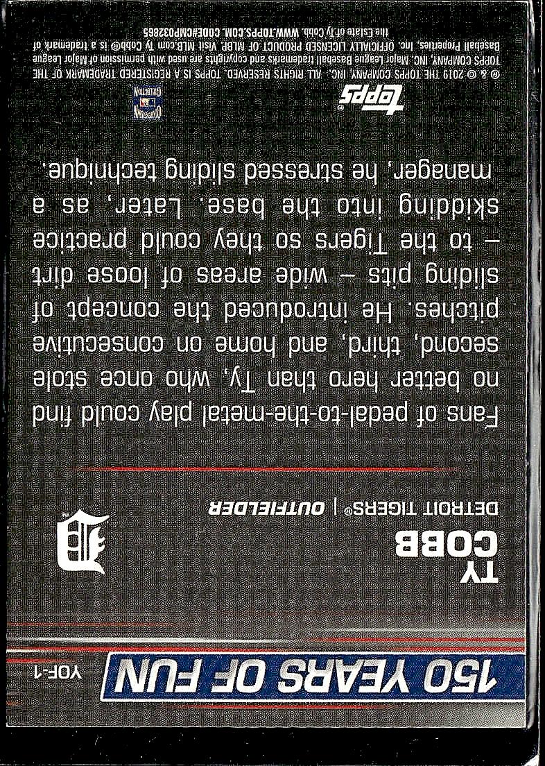 2019 Topps Opening Day #YOF-1 Ty Cobb 150 Years of Fun