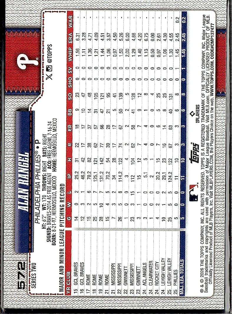 2026 Topps #572 Alan Rangel